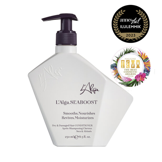 Lalga_SEABOOST_palsam_250ml_5060558800052_awards Mitrinošs, izlīdzinošs, atdzīvinošs un līdzsvarojošs kondicionieris sausiem, krāsotiem un bojātiem un raupjiem matiem.