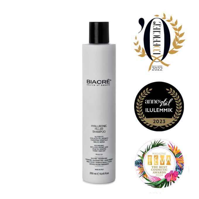 BIACRÈ MATUS PIEPILDOŠS ŠAMPŪNS AR HIALUROSKĀBI Uzturvielām bagāts mitrinošs šampūns, kas satur hialuronskābi , organisko augu keratīnu , medu un organisko auzu ekstraktu.