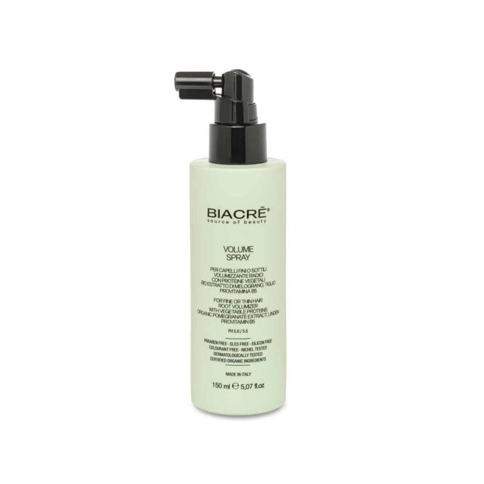 BIACRE_volume_spray_150ml.jpg Apjomu piešķirošs sprejs visiem matu tipiem, īpaši plāniem matiem. Satur īpašus polimērus, kas palīdz dabiskā veidā pacelt matu saknes.