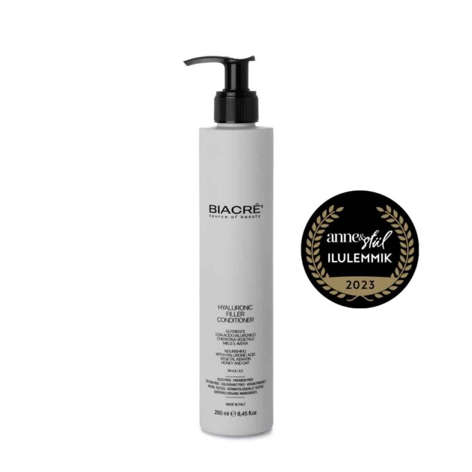 BIACRÈ БАЛЬЗАМ С ГИАЛУРОНОВЫМ КИСЛОТОЙ Идеальный для ослабленных и сухих волос. Восстанавливает, питает и увлажняет с гиалуроновой кислотой и органическими экстрактами.