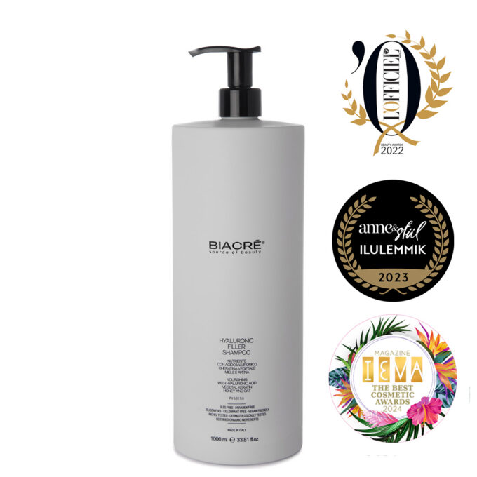 BIACRÈ MATUS PIEPILDOŠS ŠAMPŪNS AR HIALUROSKĀBI Uzturvielām bagāts mitrinošs šampūns, kas satur hialuronskābi , organisko augu keratīnu , medu un organisko auzu ekstraktu.