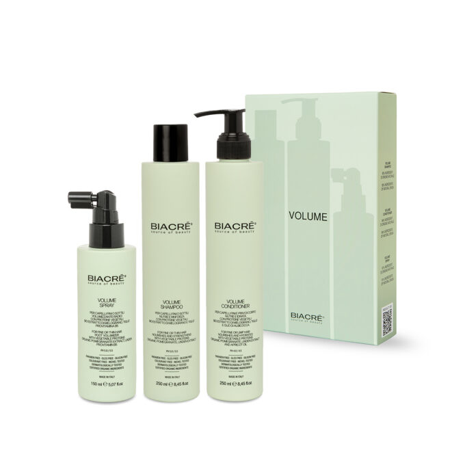 Volume_kit_2_sm Biacrè dāvanu komplekts matu apjomam sastāv no produktiem, kas nodrošina lielisku kuplumu! Šis dāvanu komplekts ir ideāli piemērots tiem, kuriem dabiski ir plāni mati, kas mēdz pieplakt.